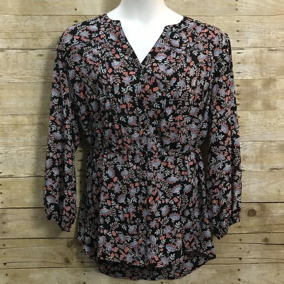 Terra & Sky 1X 16W 18W Blouse Black Floral